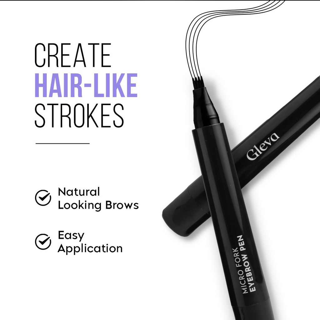 Gleva Eyebrow Pen with 4 Micro-Fork Tip Applicator - Black