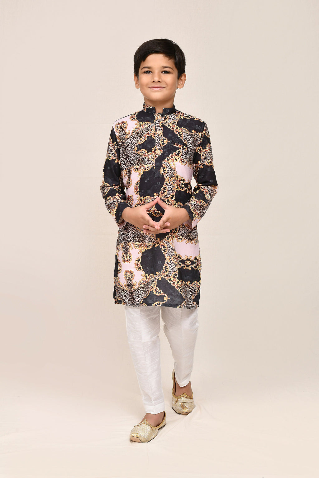 Joban Fashion Cotton Silk Black Kurta With Straight Fit Pant