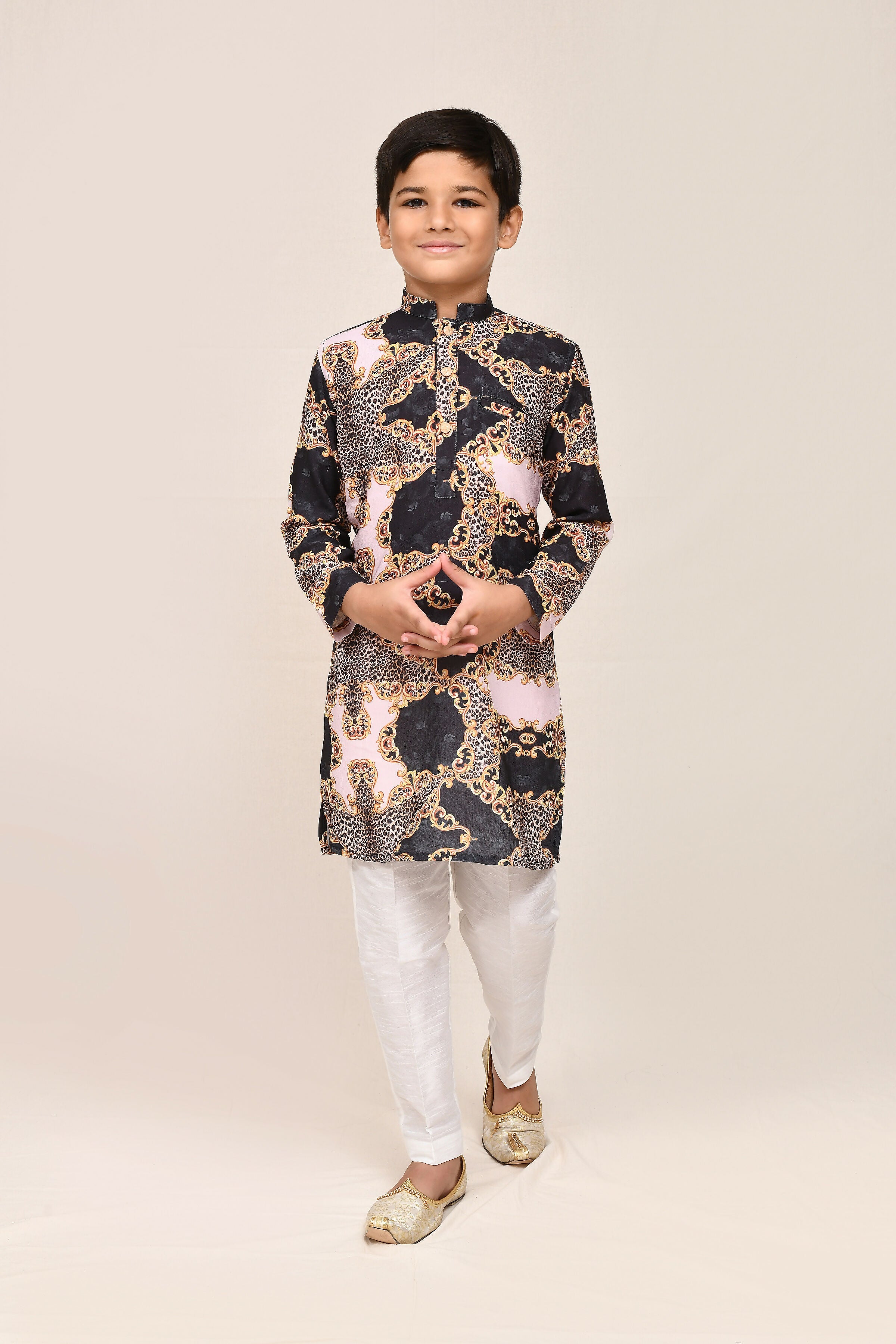 Joban Fashion Cotton Silk Black Kurta With Straight Fit Pant