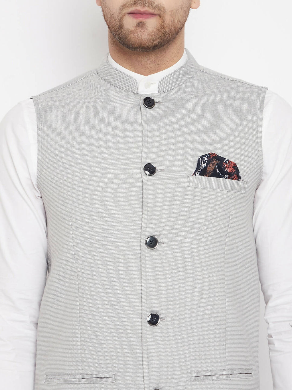 Even Apparels Grey Merino Men's Nehru Jacket-Contrast Lining-Free Pocket Square - Distacart