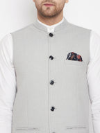 Even Apparels Grey Merino Men's Nehru Jacket-Contrast Lining-Free Pocket Square - Distacart