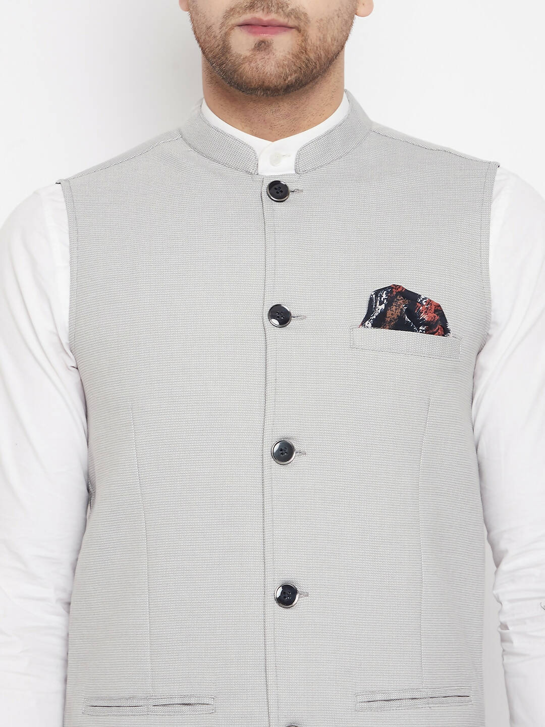 Even Apparels Grey Merino Men's Nehru Jacket-Contrast Lining-Free Pocket Square - Distacart