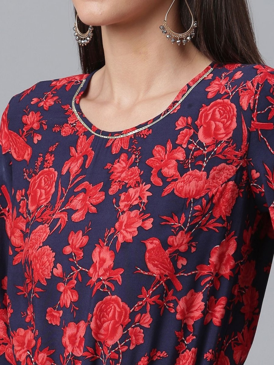 Ahalyaa Womens Navy & Red Rayon Printed Jumpsuit