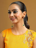 Ruby Raang Green Long Kundan Dangler Earrings - Distacart