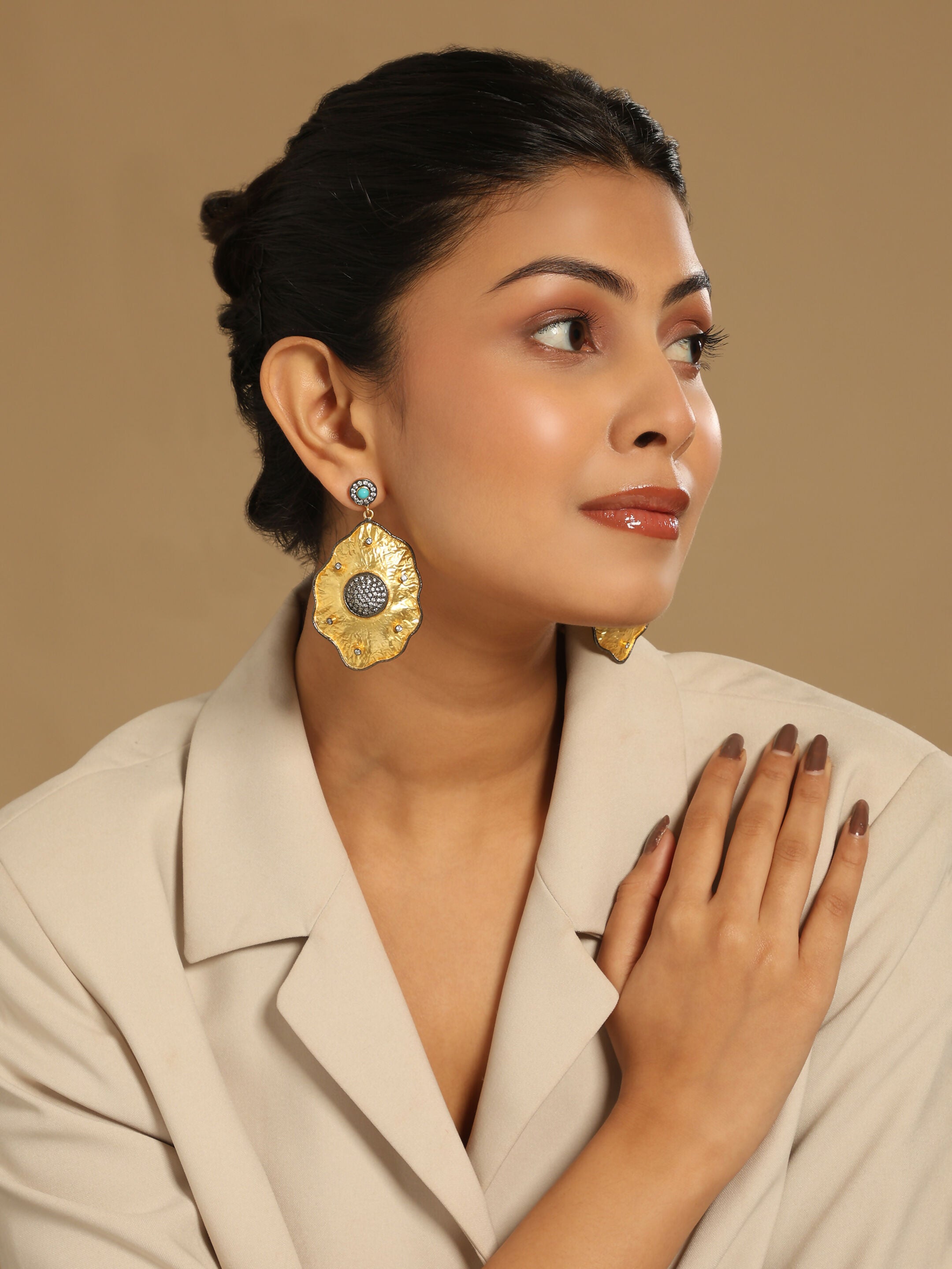 Nuyug 18k Gold-Plated American Diamond Studded Anti Tarnish Contemporary Dangler Earrings - Distacart
