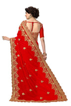 Sarvadarshi Fashion Women's Red Fabric Silk Heavy Work Embroidery Saree With Blouse Piece