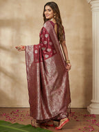 Shree Shyam Fashion Maroon Silk Blend Saree - Distacart