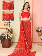 Red Georgette Designer Printed Ready To Wear Saree - Elite