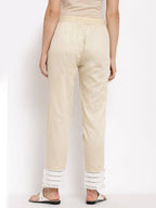 Myshka Beautiful Women's Cream Cotton Solid Casual Trouser