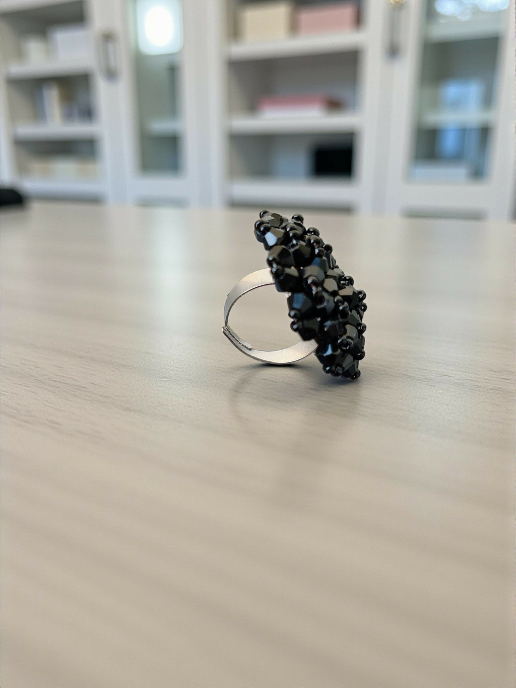 Inhanns Rang-E-Roshan Adjustable Ring – Handmade Crystal Statement Ring - Black