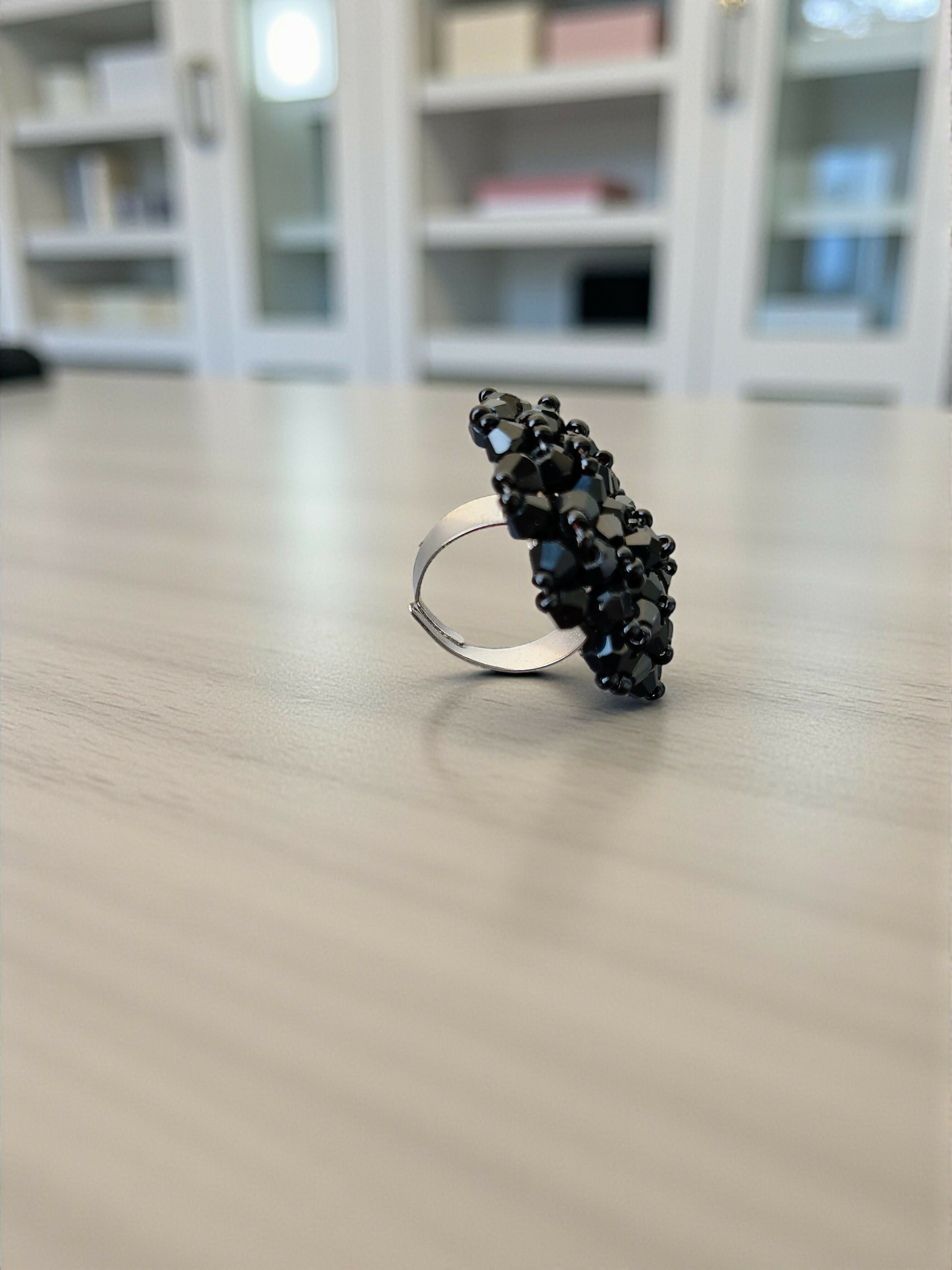 Inhanns Rang-E-Roshan Adjustable Ring – Handmade Crystal Statement Ring - Black