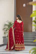 Joban Fashion Maroon Georgette Sequence Embroidery Work Kurta Set - Distacart