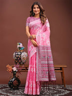 Shree Shyam Fashion Anaya Pink Linen Cotton Saree