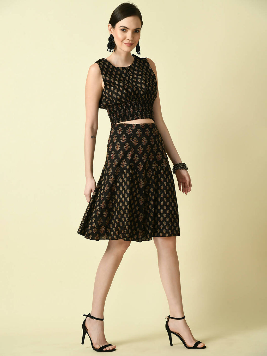 Myshka Women's Black Ethnic Motifs Printed Top