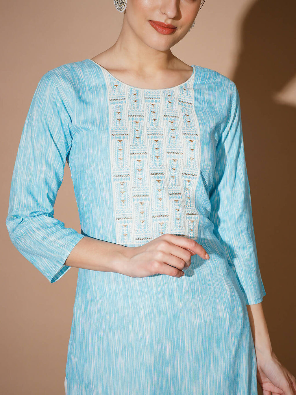 Myshka Women Blue Printed Kurta & Trousers With Dupatta - Distacart