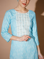 Myshka Women Blue Printed Kurta & Trousers With Dupatta - Distacart