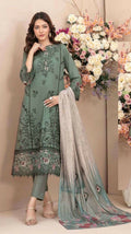 Anaita D Green Cambric Cotton Stitched Suit with Embroidery & Sequence Work - Distacart