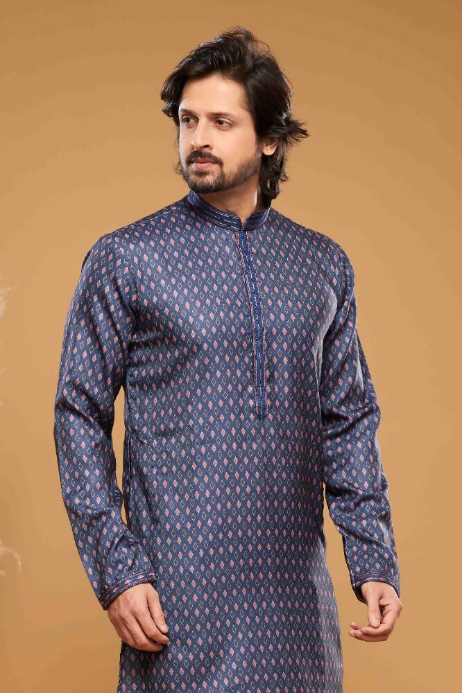 Raivat Ethnic Art Silk Digital Print Pintux Work Kurta Pajama In Blue Colour