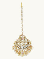 Nuyug 22K Gold-Plated Pearls & Pink Kundan Studded Statement Maang Tikka Head Jewellery - Distacart