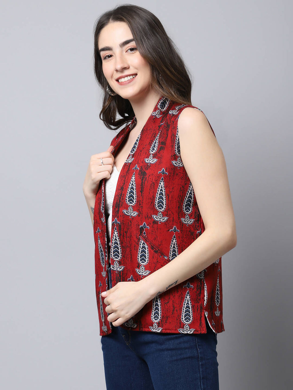 Even Apparels Maroon 100% Viscose Rayon Open Front Gillet - Distacart