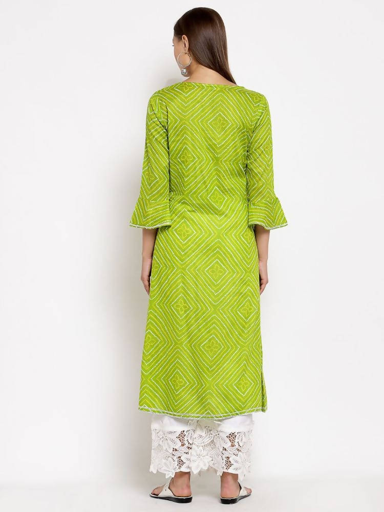 Myshka Women's Green Cotton Printed Full Sleeve Round Neck Casual Dress