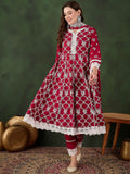 Sangria Embroidered Pure Cotton Kurta & Trouser With Dupatta