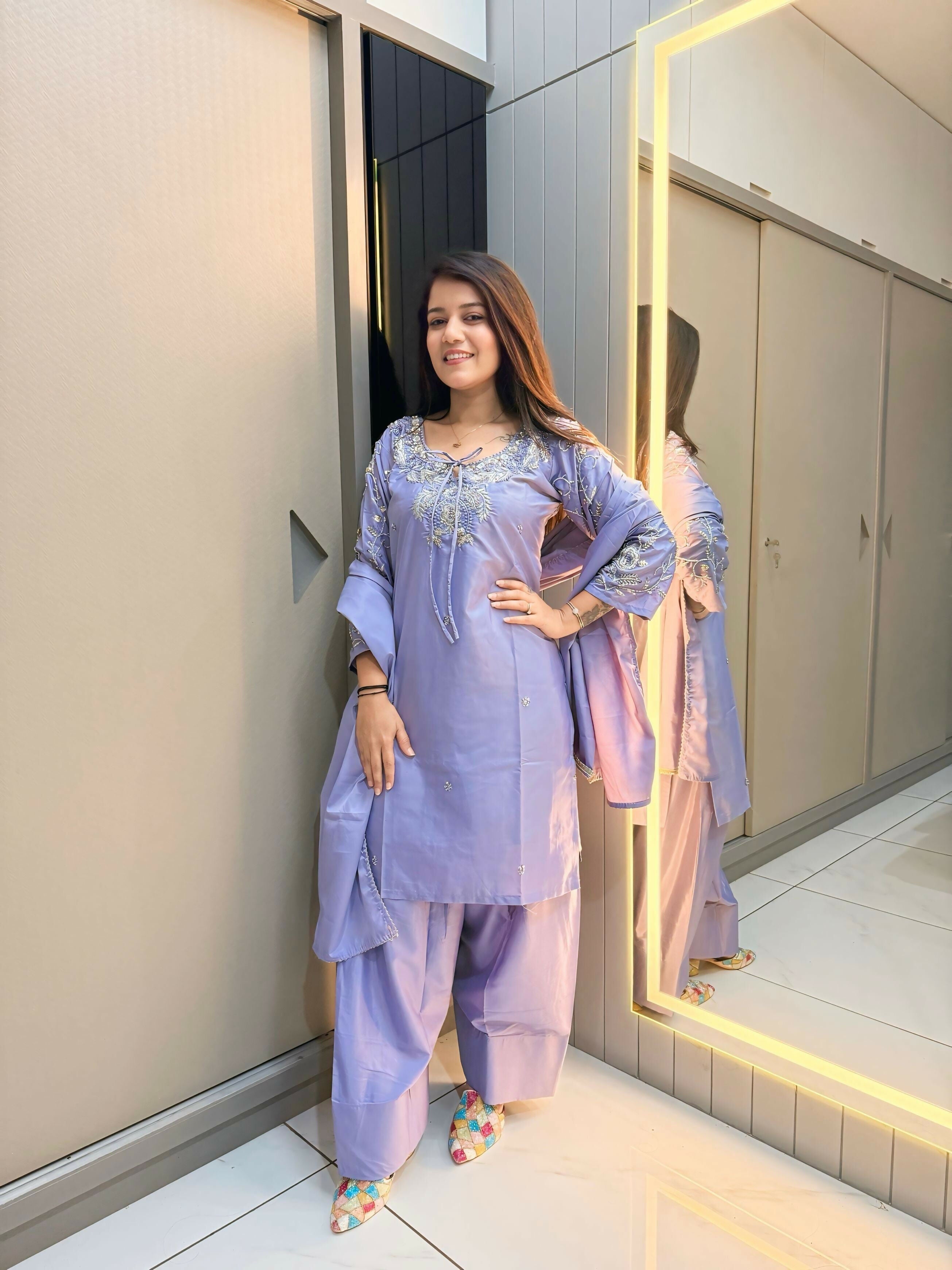 Anaita Lavender Crape Readymade Kurti Set with Beads Sequence Work - Distacart
