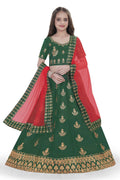 Dwiden Green Kamal Tafetta Sattin Semi-Stitched Girl's Lehenga Choli