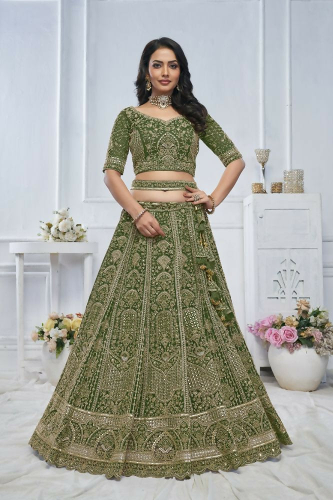 Kesar Fab Green Net Hand_Woven Lehenga