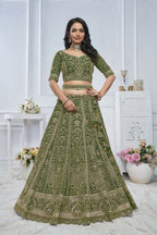 Kesar Fab Green Net Hand_Woven Lehenga