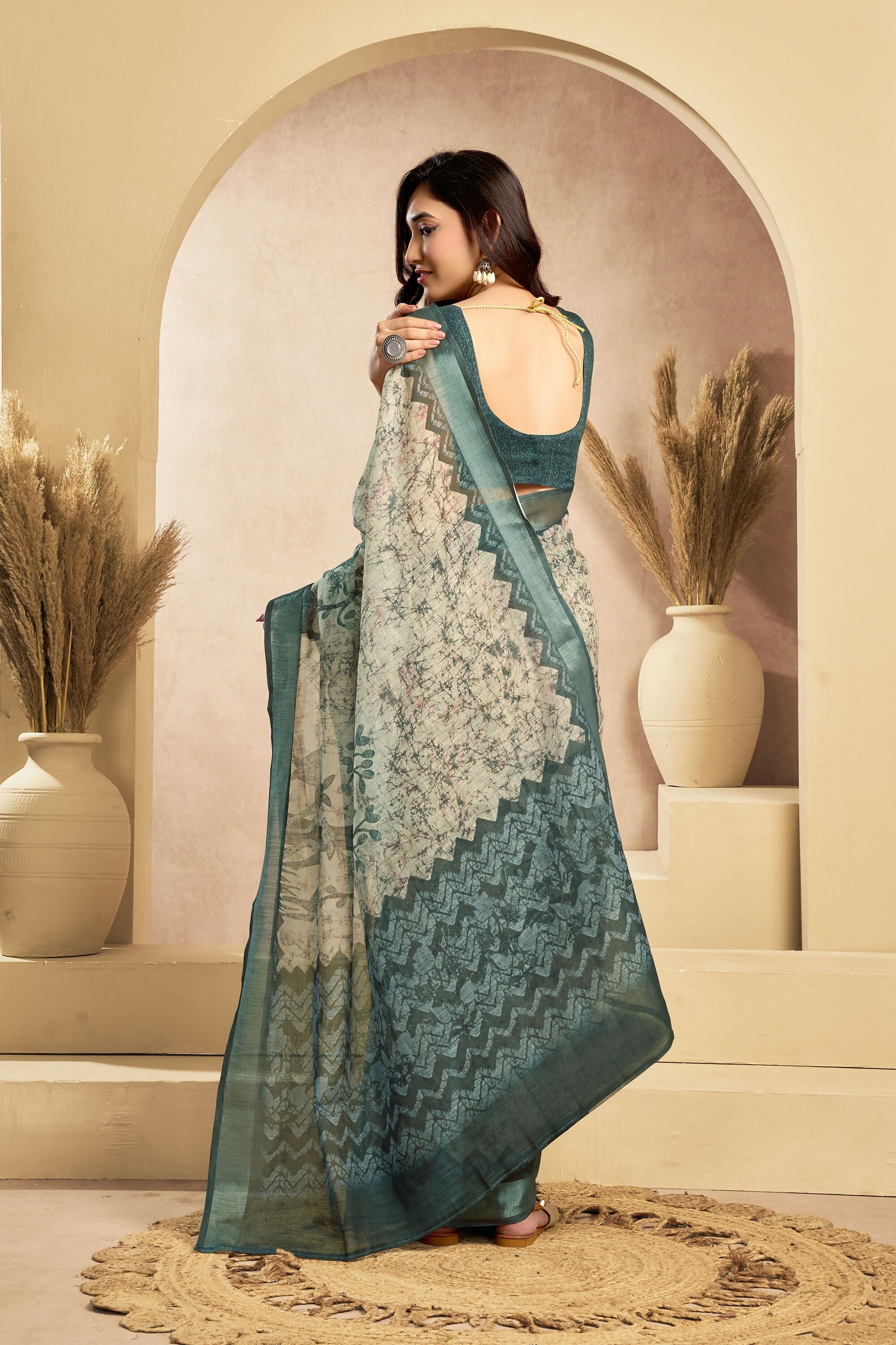 Vastranavya Digital Printed Linen Ready To Wear Designer Saree with Unstitched Blouse - Distacart