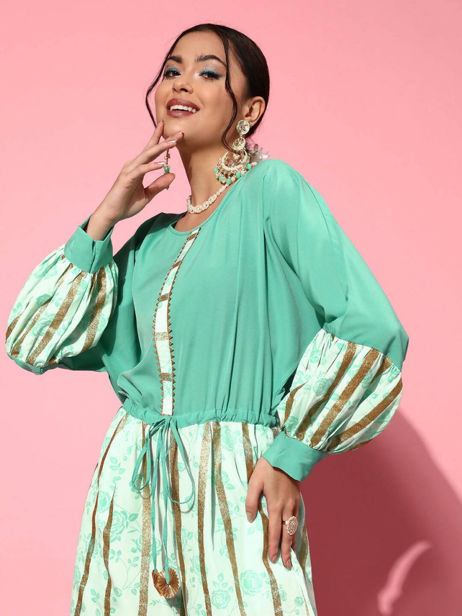 Ahalyaa Women Gorgeous Green Printed Once Upon a Sleeve Jumpsuit - Distacart
