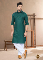 Joban Fashion Men's Green Heavy Cotton Plain Kurta Pyjama set