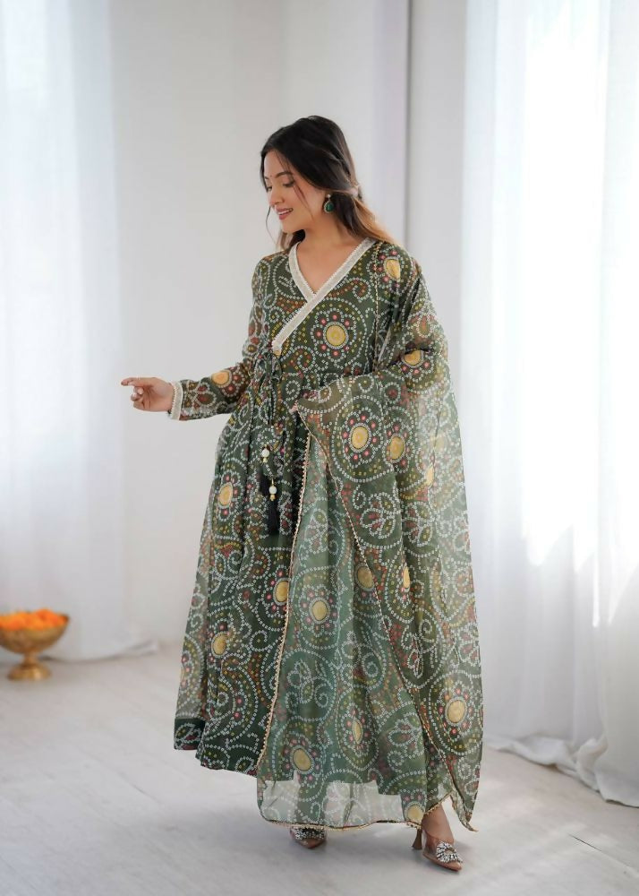 Teeya Creation Green Soft Organza Digital Printed Functional Wear Trending Long Gown - Distacart