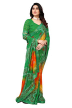Vamika Beautiful Ethnic Fire Green Printed With Lace Saree - Distacart