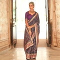 Dark Blue Silk With Banarasi Print Work Saree - Trirath Yamuna