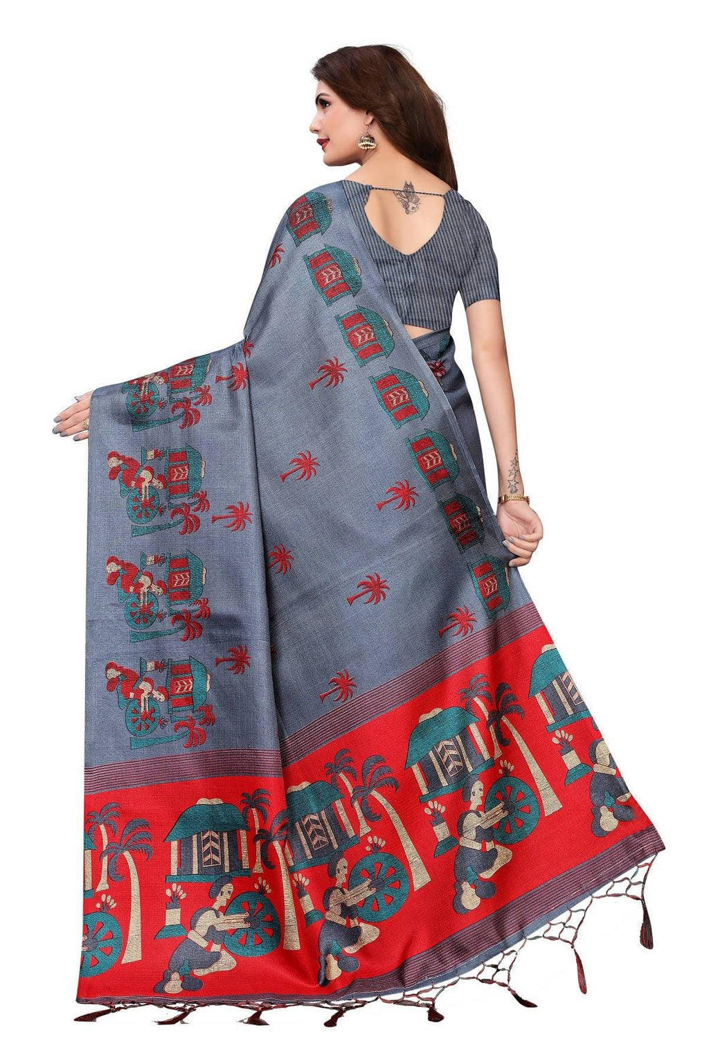 Vamika Grey Kalamkari With Jhalar Khadi Silk Saree