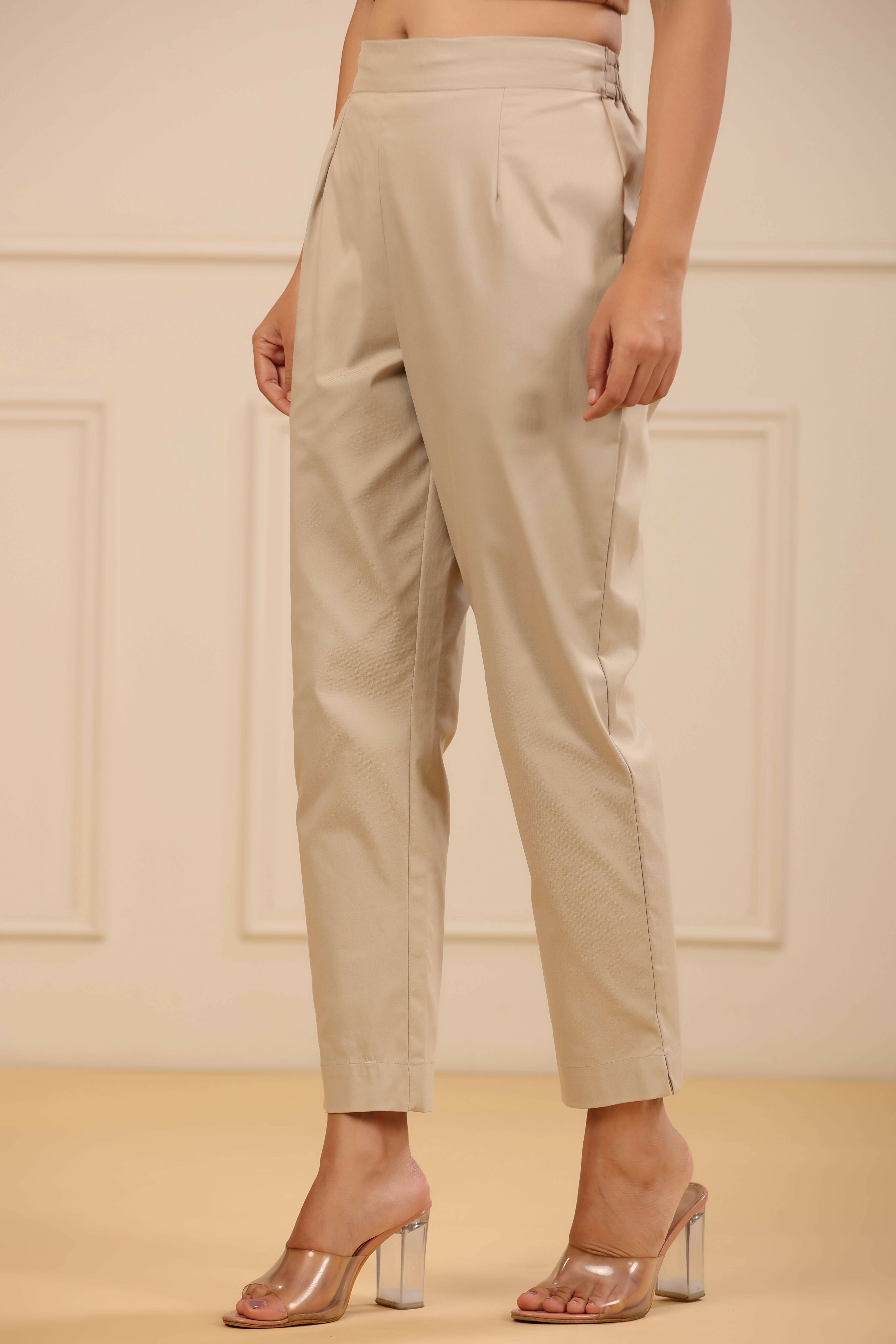 Juniper Women's Beige Cotton Spendex Solid Straight Pant - Distacart