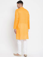 Even Apparels Men's Pure Cotton Kurta With Band Collar in Yellow Color - Distacart