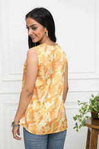 Myshka Women Mustard Floral V-Neck No Sleeves Polyester Top - Distacart