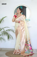 Cream Woven Jacquard Designer Embroidery Work Party Wear Saree - Parampara