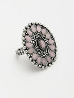 NVR Women's Pink Silver-Plated Circular Shape Adjustable Finger Ring