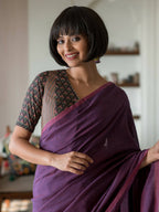 Suta Purple Solid Cotton Blend Saree - Distacart
