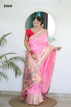 Pink Woven Jacquard Designer Embroidery Work Party Wear Saree - Parampara
