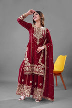 Teeya Creation Red Color Faux georgette Embroidery Work Sharara Set - Distacart