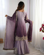 The52 Women's Beautiful Chinon silk Fabric Embroidery Work Straight Kurta Palazzo and Dupatta Set - Distacart
