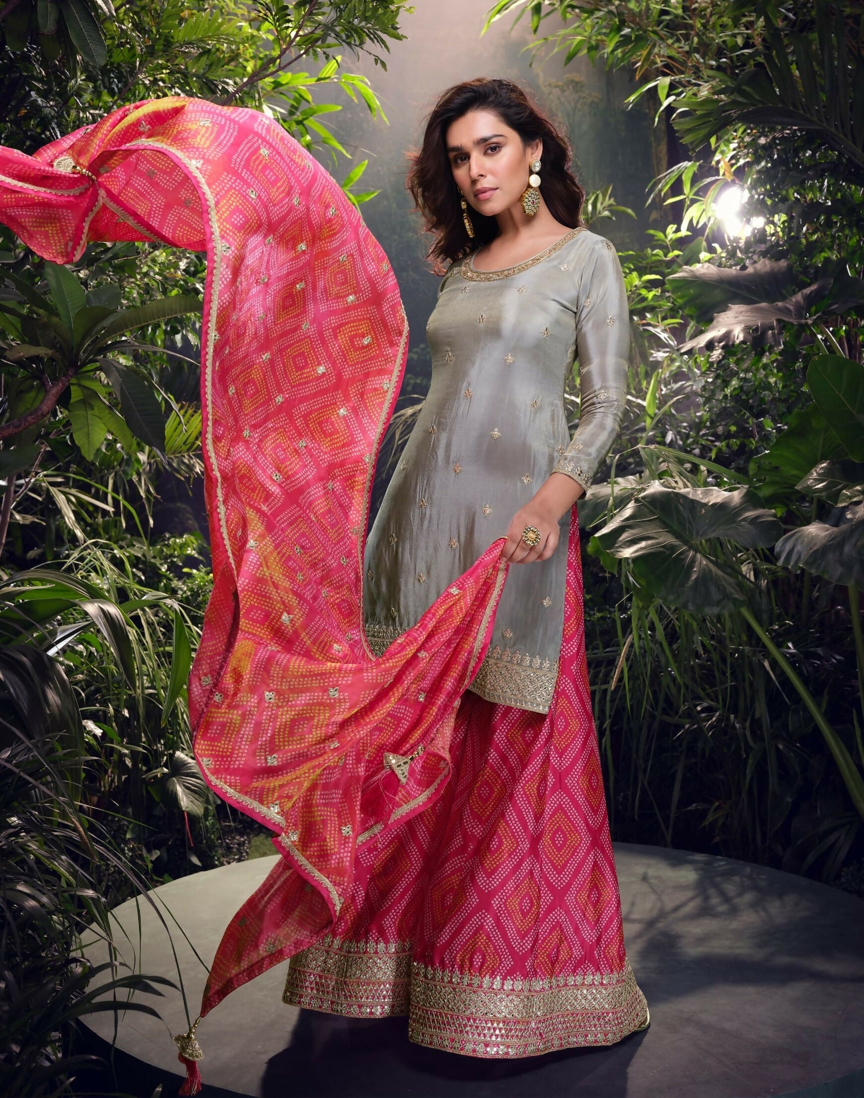 Anaita Grey Embroidered Shimmer Stitched Plazo suit - Distacart
