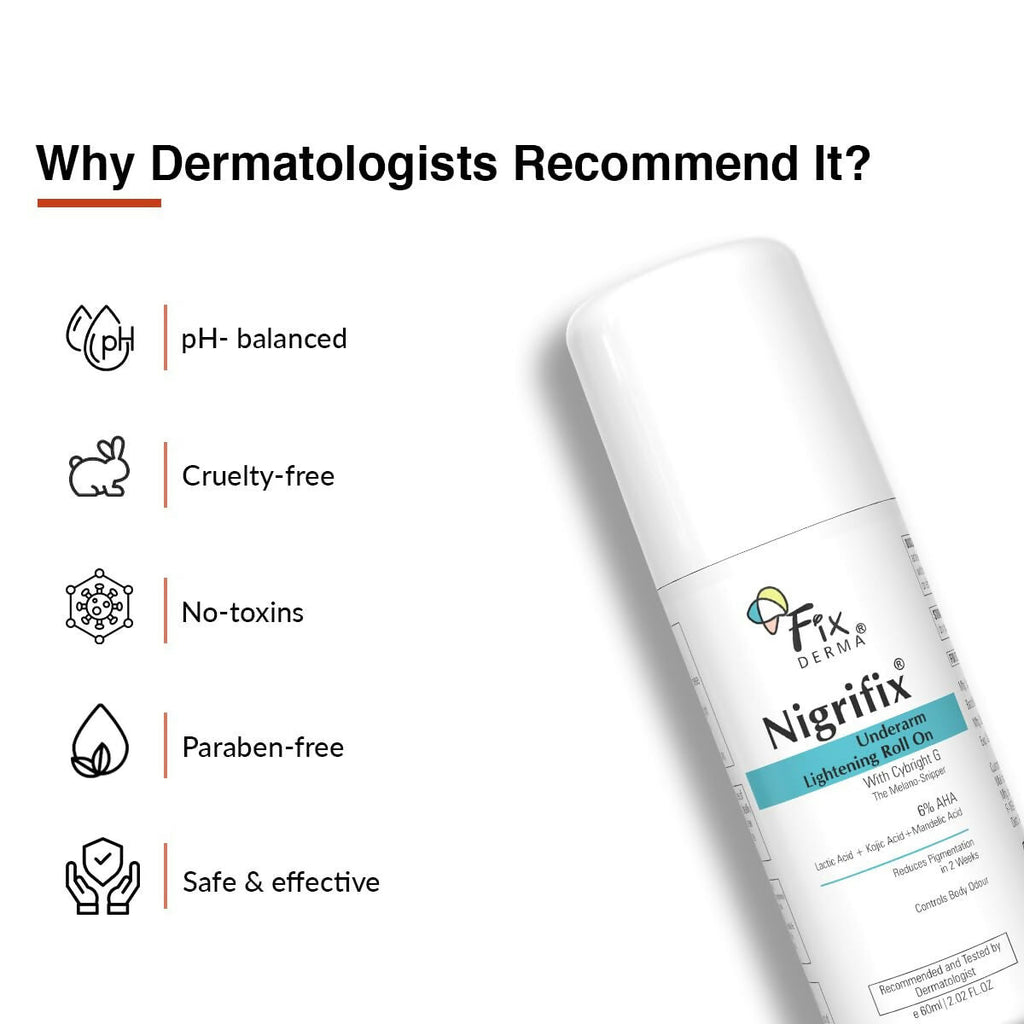 Fixderma Nigrifix Underarm Lightening Roll on with 6% AHA, Lactic Acid & 1% Mandelic Acid, Brightens Skin & Exfoliates Underarm - Distacart