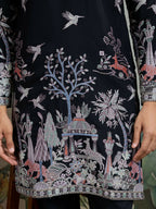 Vastranavya Black Exclusive Festival Wear Viscose Silk Thread & Sequence Embroidered Work Kurta