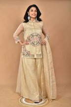 Morchari Women And Hand Embroidery Palazzo Set-Beige